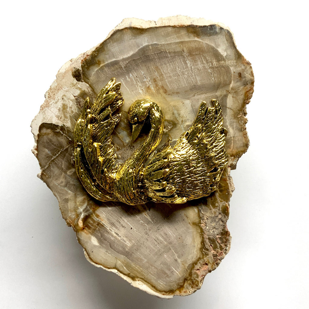 Petrified Wood Frame with Swan (3.25
