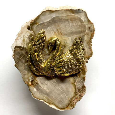 Petrified Wood Frame with Swan (3.25
