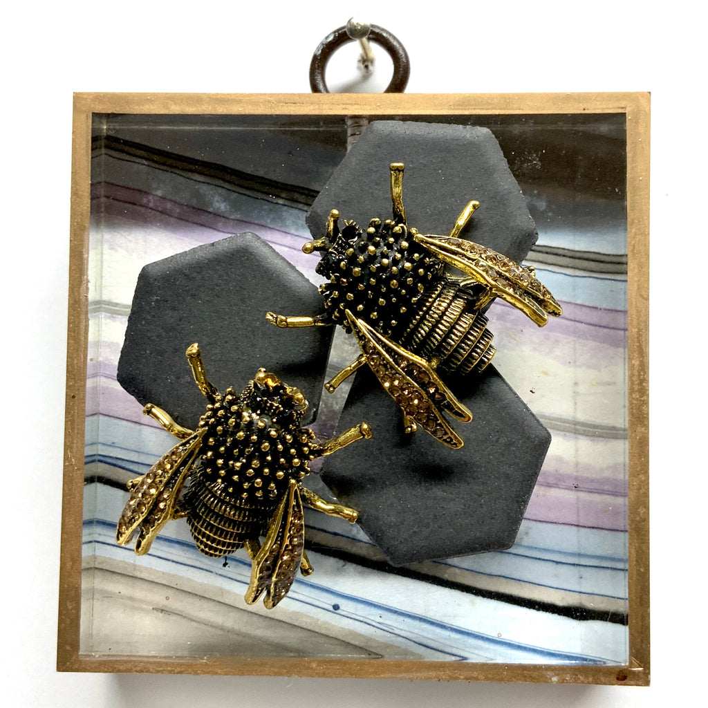 Acrylic Frame with Bees on Marbled Paper / Slight Imperfections (3