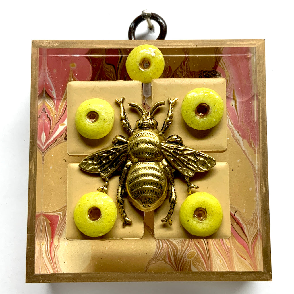 Acrylic Frame with Grande Bee on Marbled Paper / Slight Imperfections (3