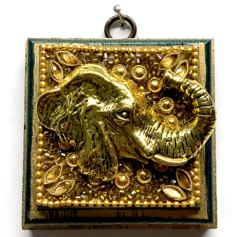 Painted Frame with Elephant on Beaded Block (3.25