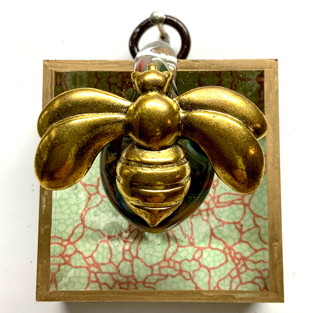 Acrylic Frame with Deco Bee on Marbled Paper / Slight Imperfections (2