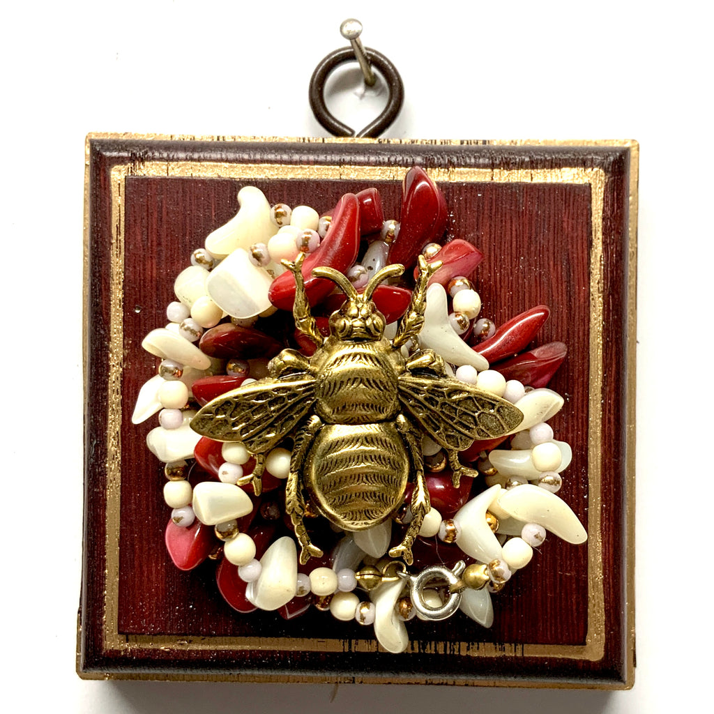Red Waxed Frame with Grande Bee on Necklace (3.25