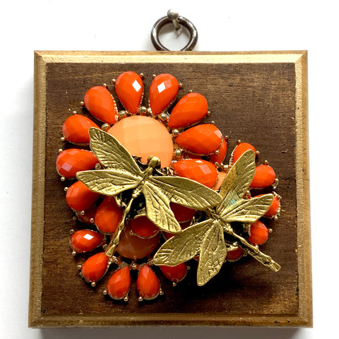 Wooden Frame with Dragonflies on Brooch (3.25