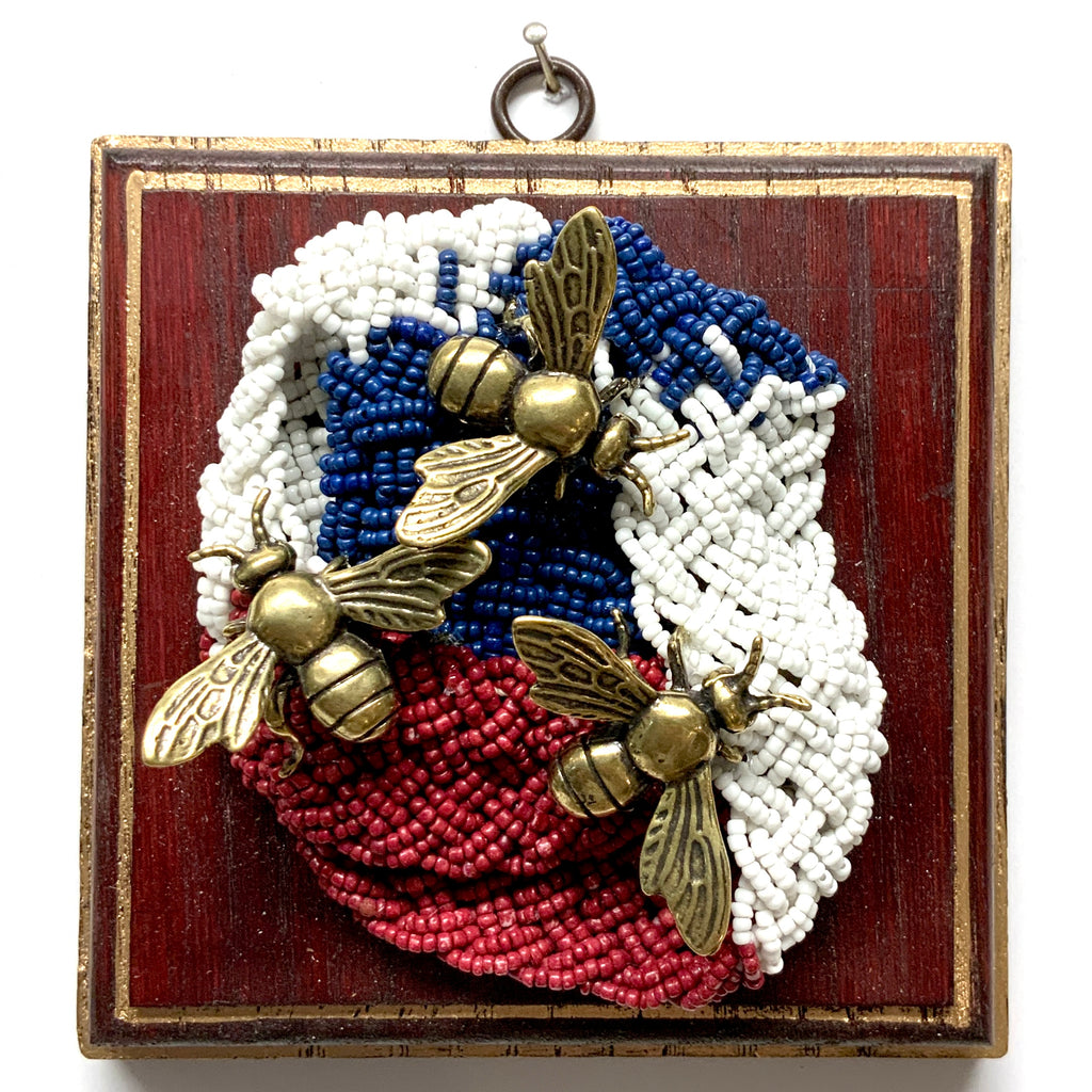 Red Waxed Frame with Bees on Beads (5