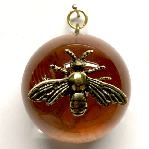 Acrylic Dome Frame with Bee on Marbled Paper / Slight Imperfections (2.5