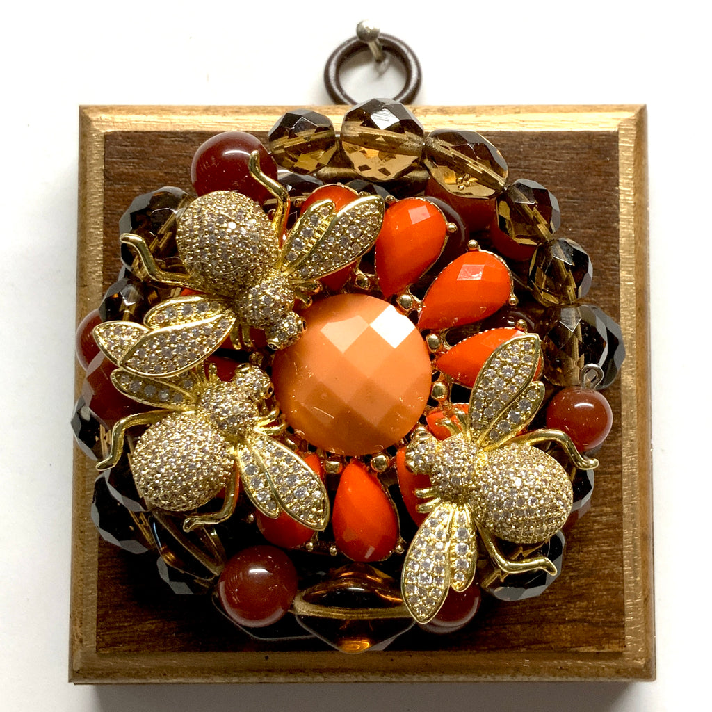 Wooden Frame with Sparkle Bees on Necklace (3.25