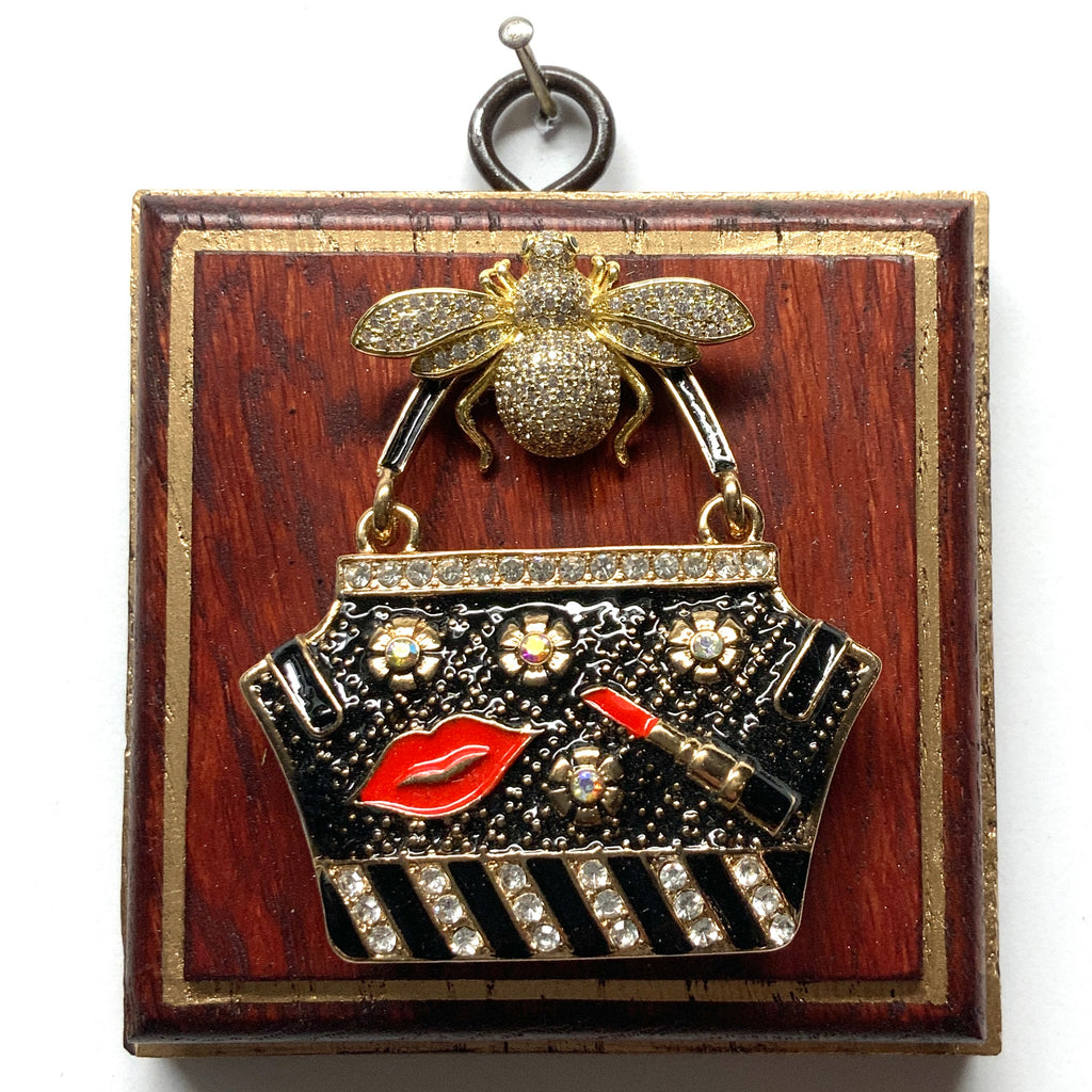 Red Waxed Frame with Sparkle Bee on Handbag (3.25