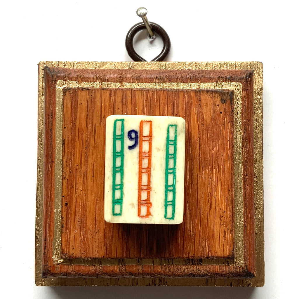 Wooden Frame with 9 Bam Mahjong Tile (2.75