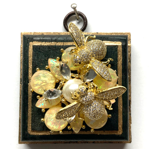 Black Waxed Frame with Sparkle Bees on Brooch (2.5