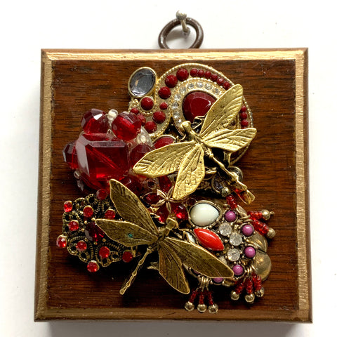 Wooden Frame with Dragonflies on Brooch (3.25