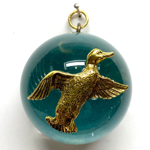 Acrylic Dome Frame with Duck on Marbled Paper / Slight Imperfections (2.5