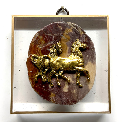 Acrylic Frame with Horses on Petrified Wood / Slight Imperfections (3.75