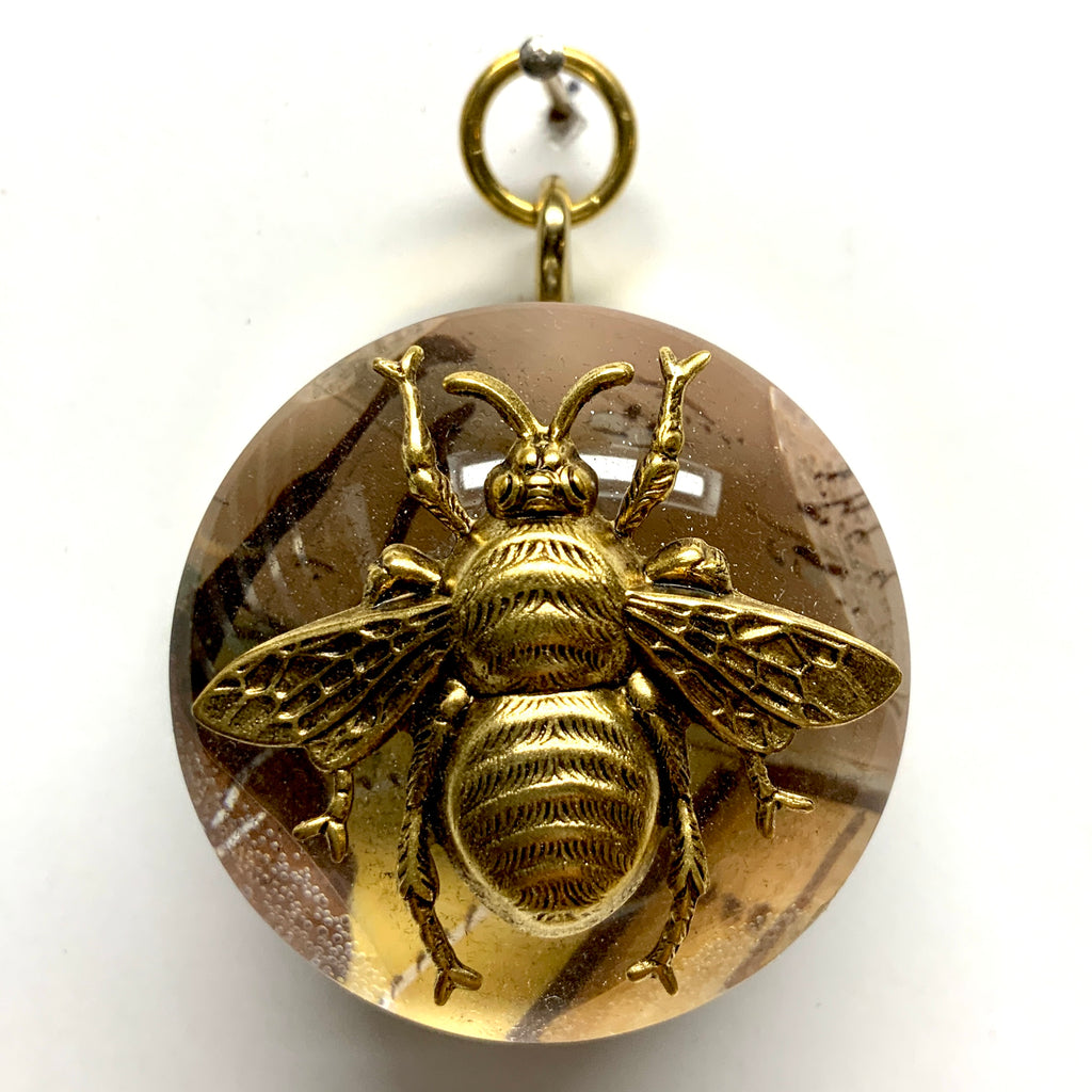 Acrylic Orb Frame with Grande Bee on Marbled Paper / Slight Imperfections (2