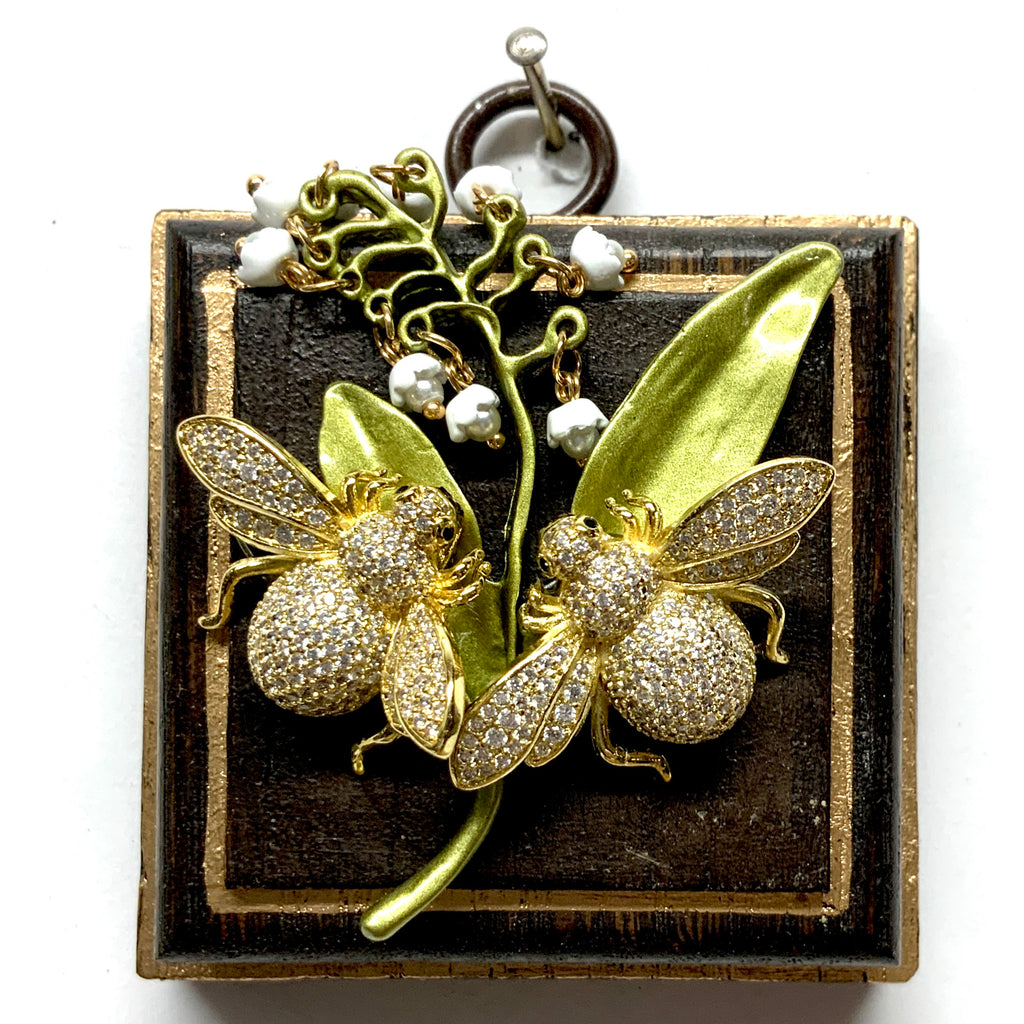 Wooden Frame with Sparkle Bees on Lily of the Valley (2.5