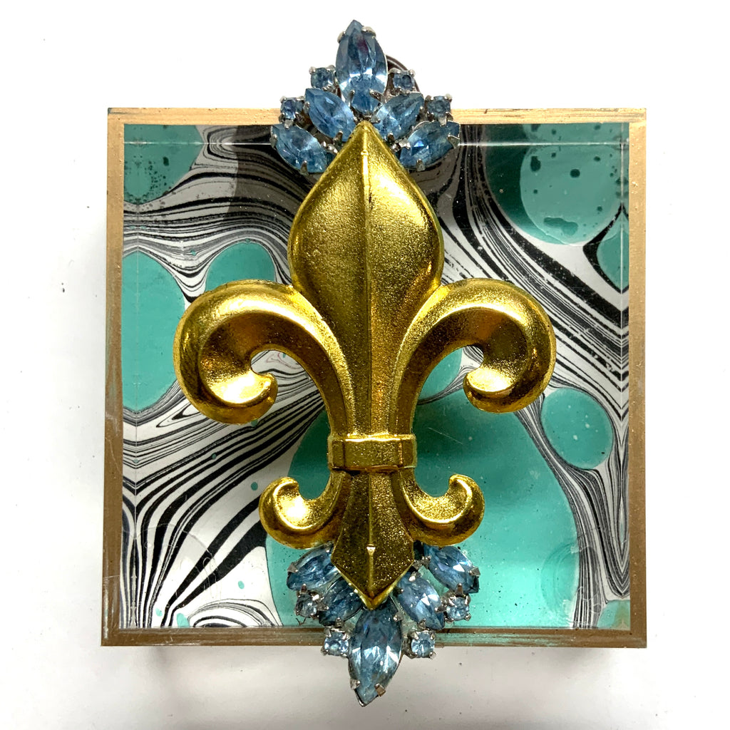 Acrylic Frame with Fleur-de-lis on Marbled Paper / Slight Imperfections (3