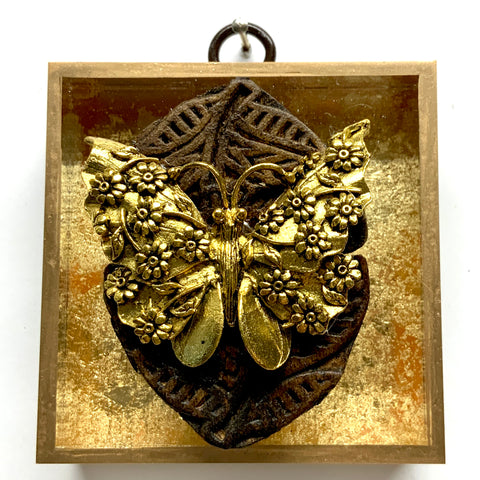 Acrylic Frame with Butterfly on Carved Wood / Slight Imperfections (3