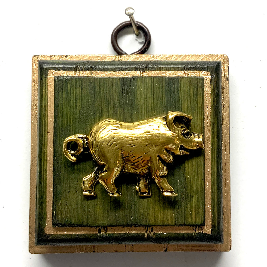 Green Waxed Frame with Pig (2.75