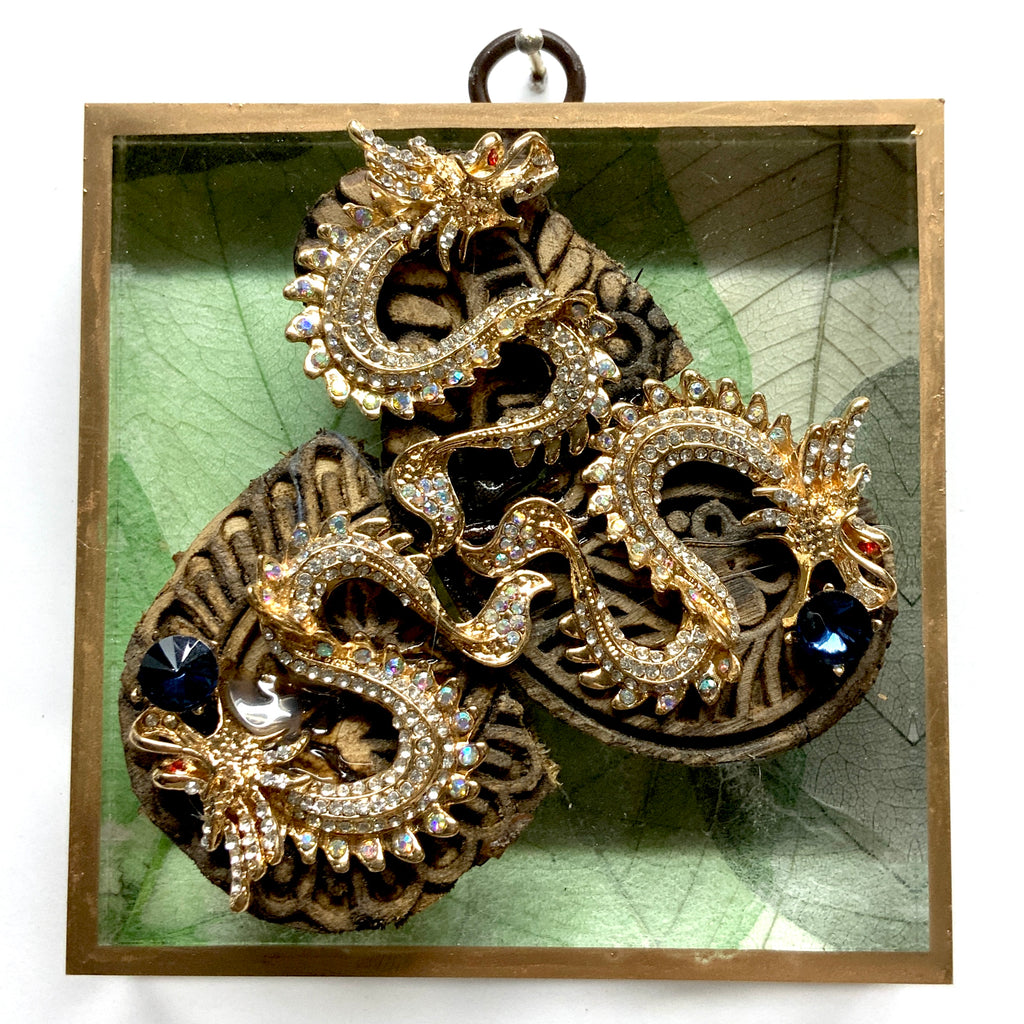 Acrylic Frame with Dragons on Carved Wood / Slight Imperfections (4