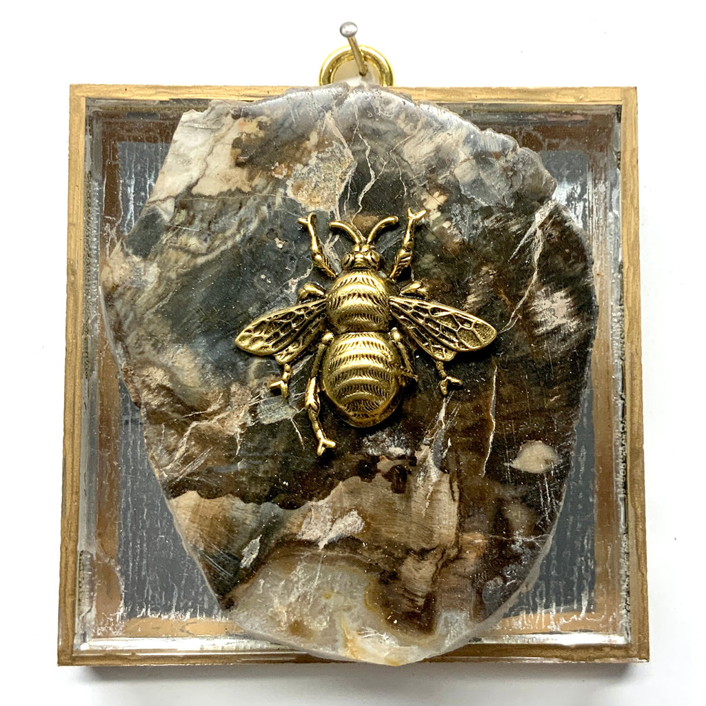 Acrylic Frame with Grande Bee on Petrified Wood / Slight Imperfections (4