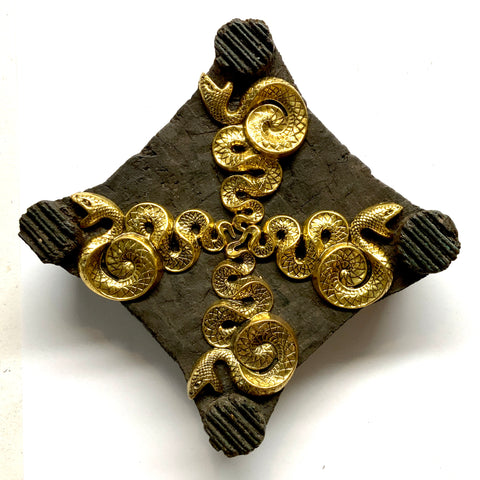 Carved Wooden Block Frame with Snakes (6.5