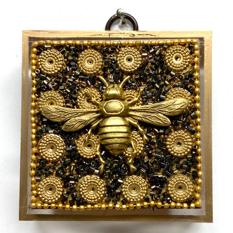 Acrylic Frame with Italian Bee on Blue Beaded Block / Slight Imperfections (3