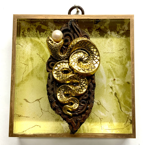 Acrylic Frame with Snake and Pearl on Carved Wood / Slight Imperfections (4