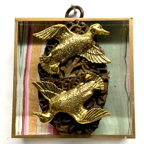 Acrylic Frame with Ducks on Carved Wood / Slight Imperfections (3