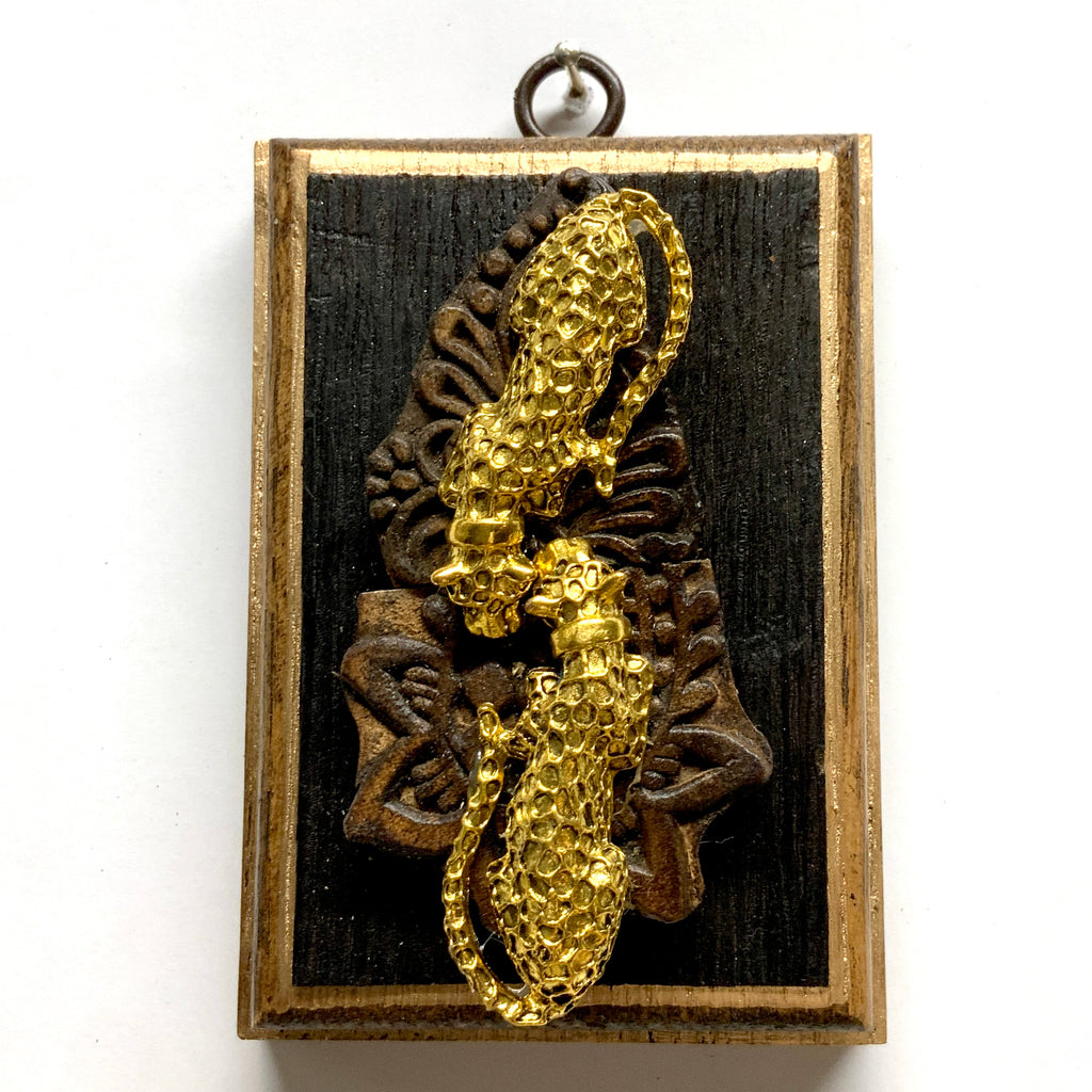 Bourbon Barrel Frame with Leopards on Carved Wood (3