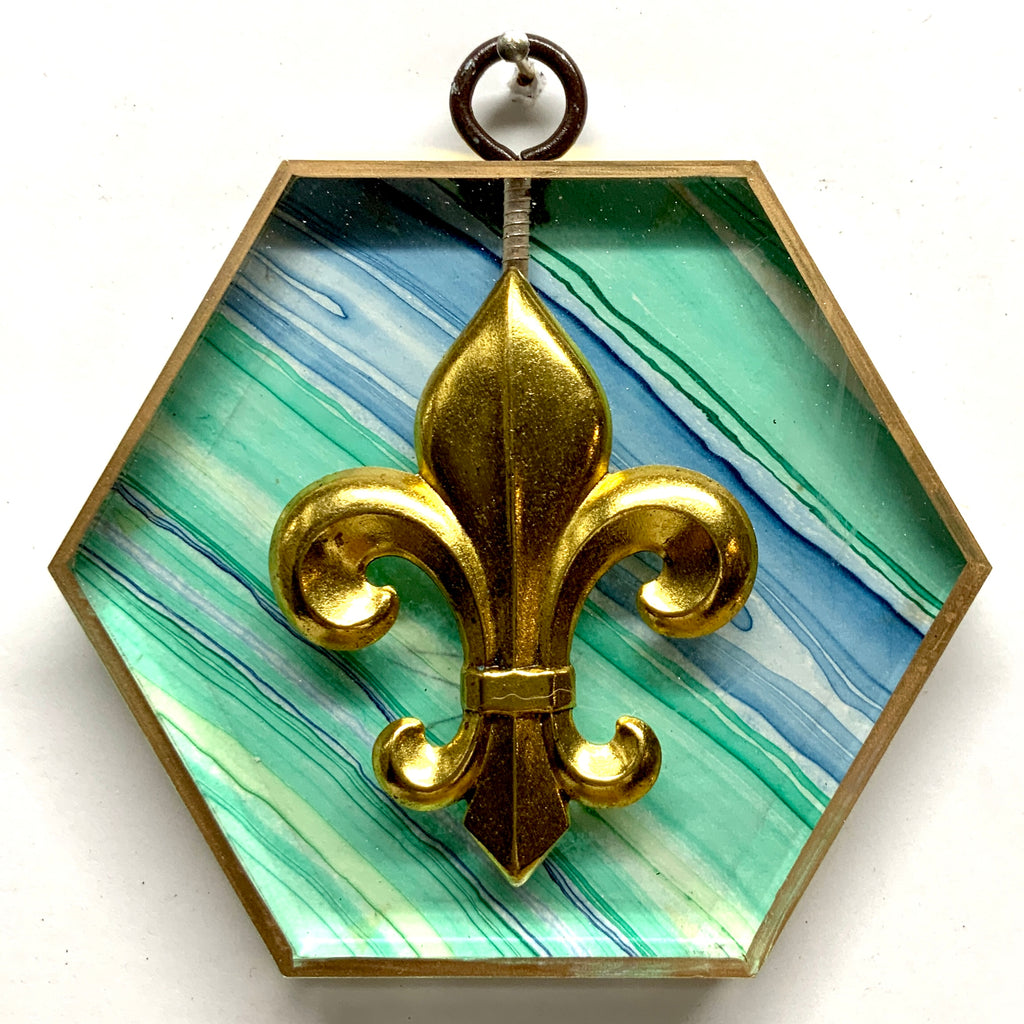 Acrylic Frame with Fleur-de-lis on Marbled Paper / Slight Imperfections (4