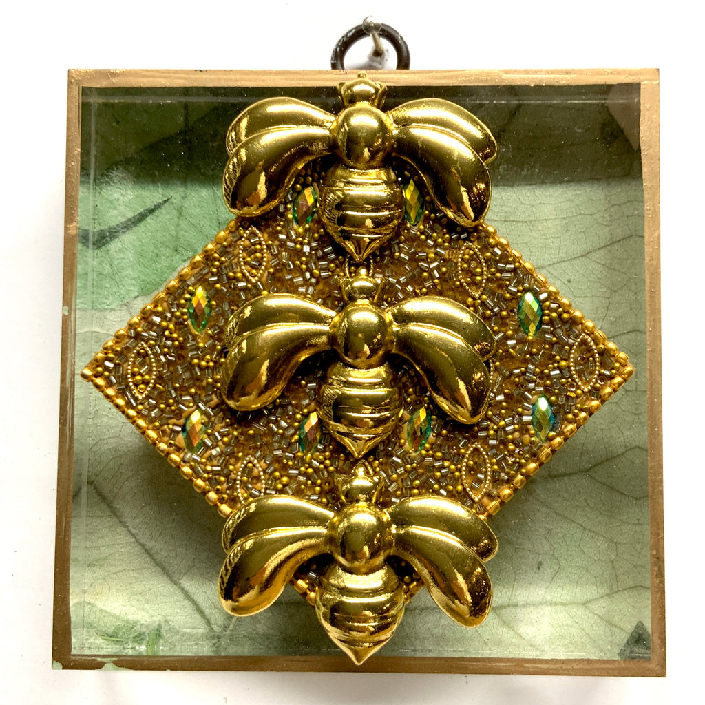 Acrylic Frame with Deco Bees on Beaded Block / Slight Imperfections (4