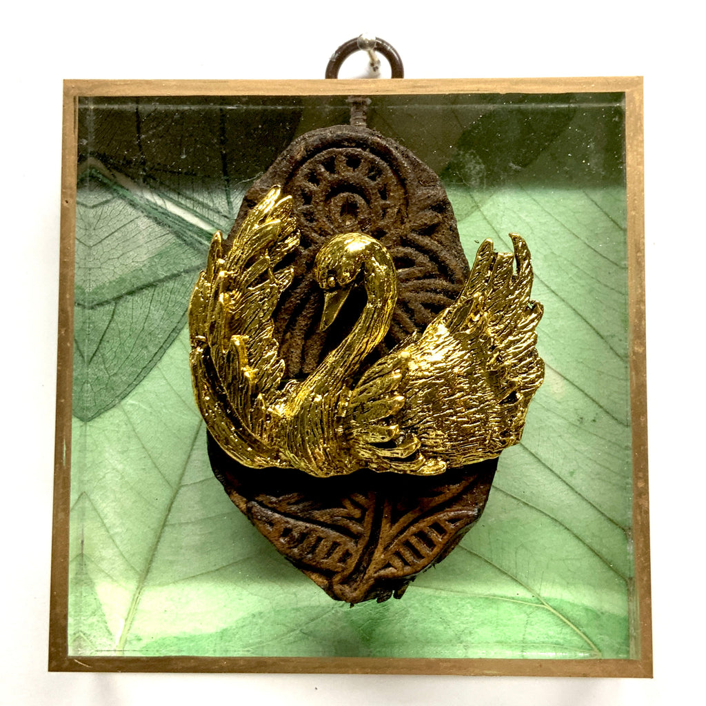 Acrylic Frame with Swan on Carved Wood / Slight Imperfections (4