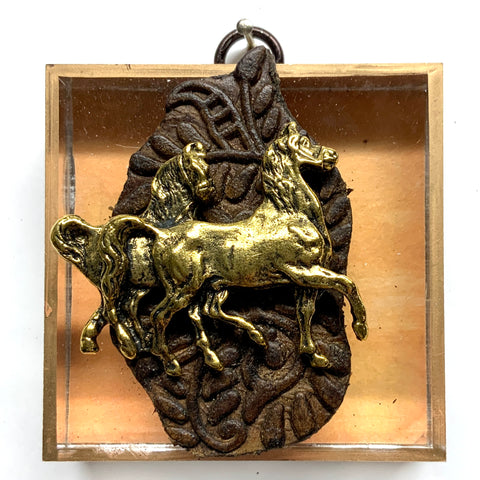 Acrylic Frame with Horses on Carved Wood / Slight Imperfections (3