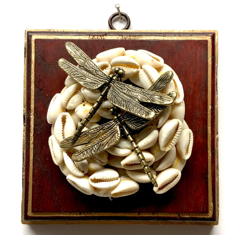 Red Waxed Frame with Dragonflies on Shell Necklace (5
