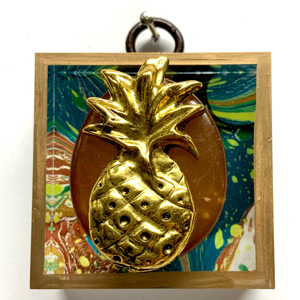 Acrylic Frame with Pineapple on Marbled Paper / Slight Imperfections (2