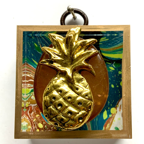 Acrylic Frame with Pineapple on Marbled Paper / Slight Imperfections (2