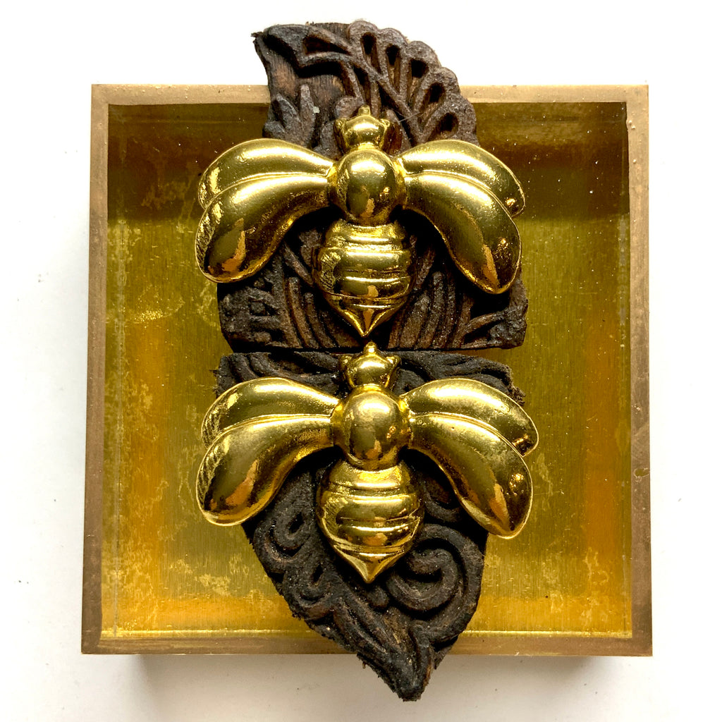 Acrylic Frame with Deco Bees on Carved Wood / Slight Imperfections (3