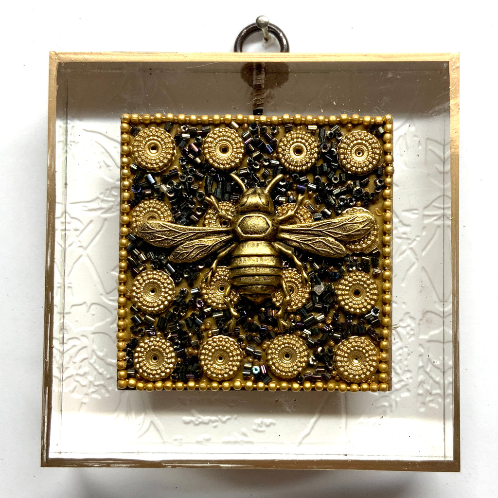 Acrylic Frame with Italian Bee on Blue Beaded Block / Slight Imperfections (4