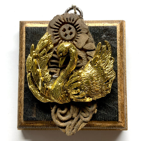 Bourbon Barrel Frame with Swan on Carved Wood (3.25
