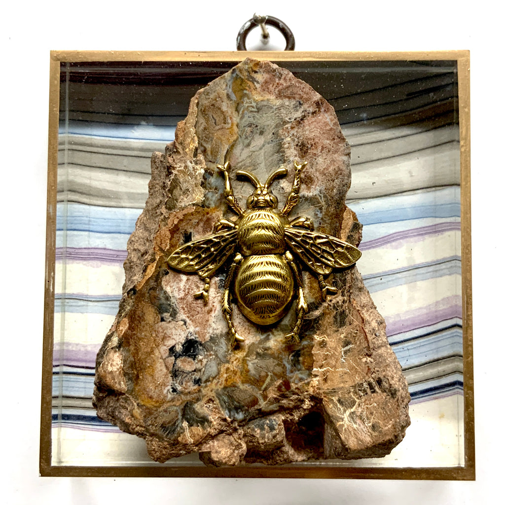 Acrylic Frame with Grande Bee on Petrified Wood / Slight Imperfections (4