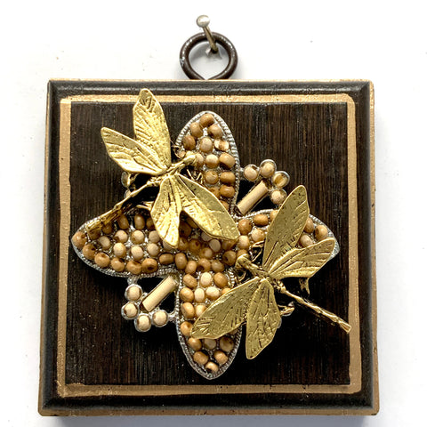 Wooden Frame with Dragonflies on Brooch (3.25