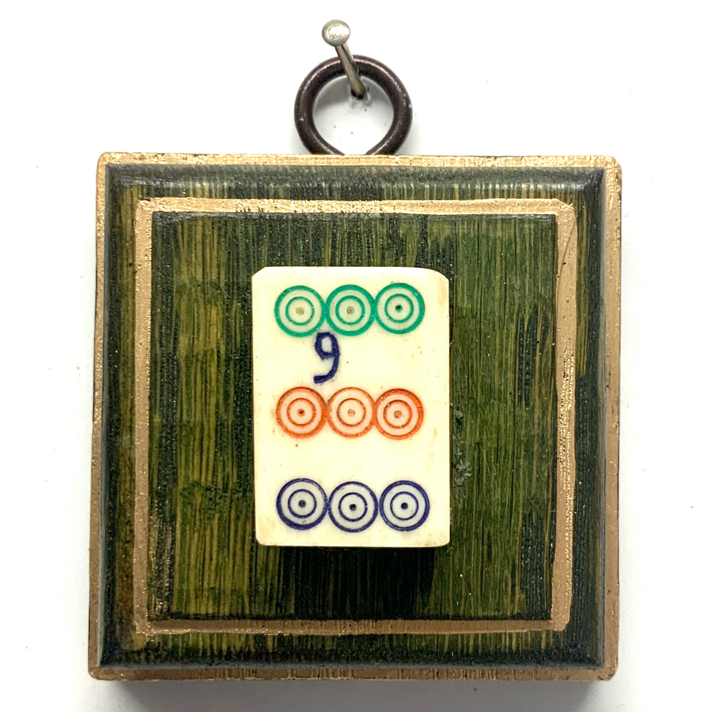Green Waxed Frame with 9 Dot Mahjong Tile (2.5