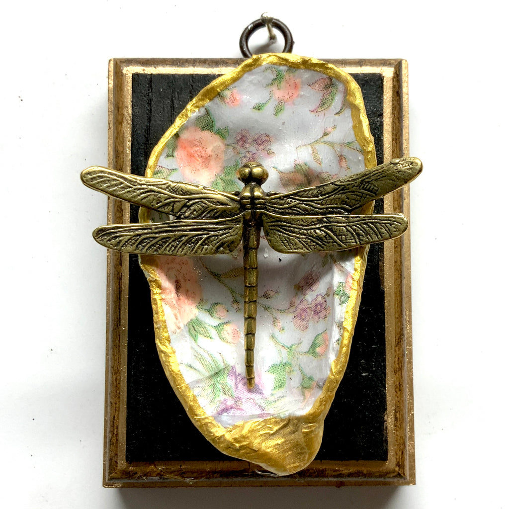 Bourbon Barrel Frame with Dragonfly on Oyster Shell (3.25