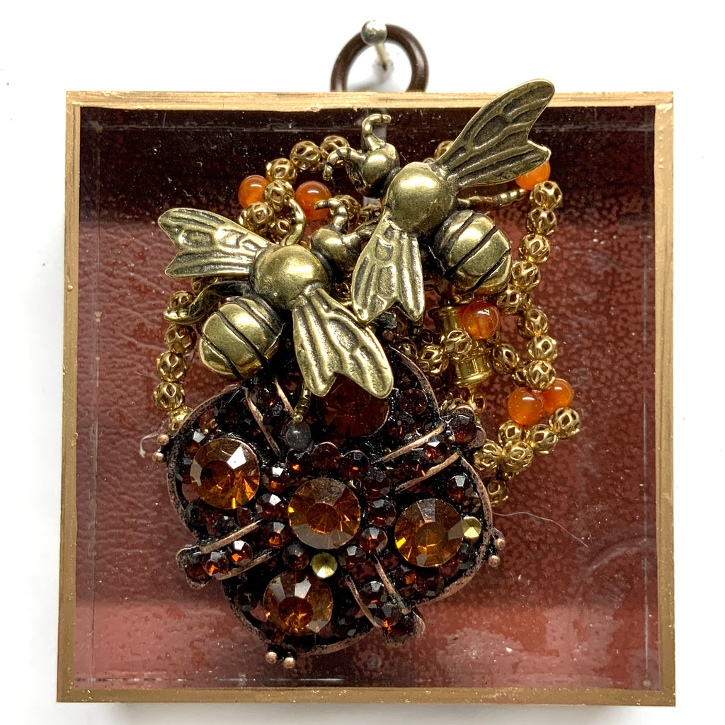 Acrylic Frame with Bees and Necklace on Leather / Slight Imperfections (3