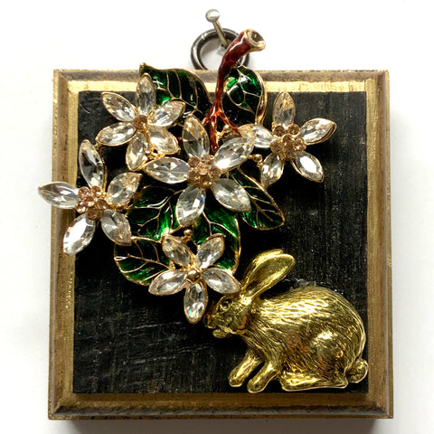 Bourbon Barrel Frame with Bunny on Flowers (3.25