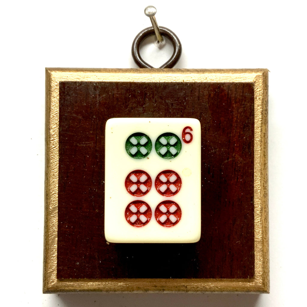 Wooden Frame with 6 Dot Mahjong Tile (2.5” wide)