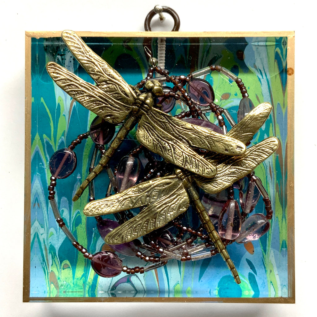 Acrylic Frame with Dragonflies and Necklace on Marbled Paper / Slight Imperfections (4