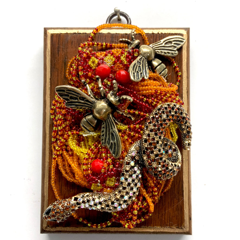 Wooden Frame with Bees and Snake on Beads (3.25