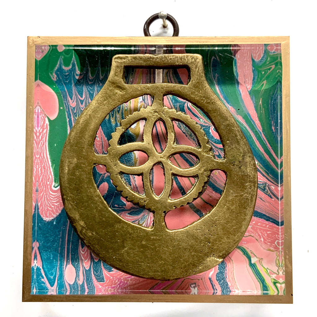 Acrylic Frame with Horse Brass on Marbled Paper / Slight Imperfections (4