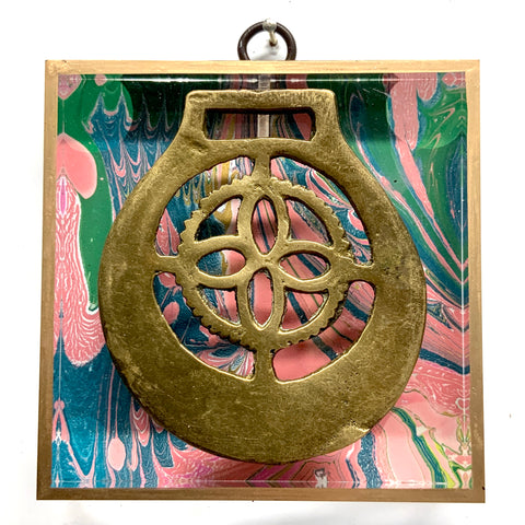 Acrylic Frame with Horse Brass on Marbled Paper / Slight Imperfections (4